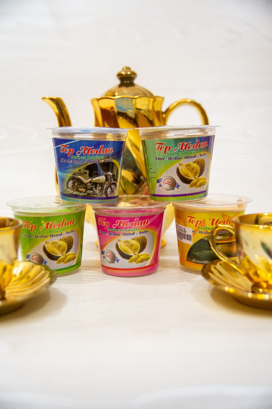 Durian Top Medan sorbet cups in several varieties