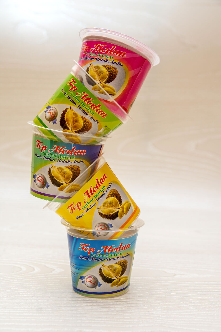Stacked Durian Top Medan sorbet cups